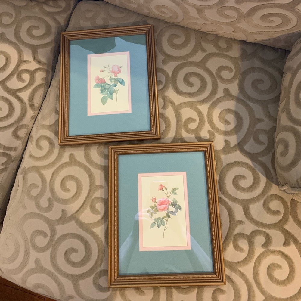 Two Gold Framed Double Matted ROSE Artwork